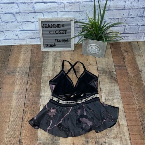 Metallic Floral Fil Coupe Peplum Tank, Black/Camellia - Picture 14 of 14